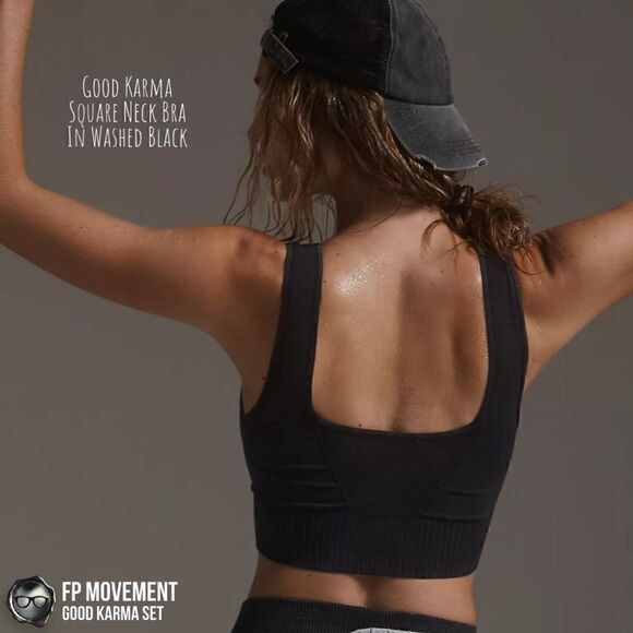 FP MOVEMENT GOOD KARMA SET: SQUARE NECK BRA + HIGH-RISE LEGGINGS IN WASHED BLACK - Picture 8 of 16